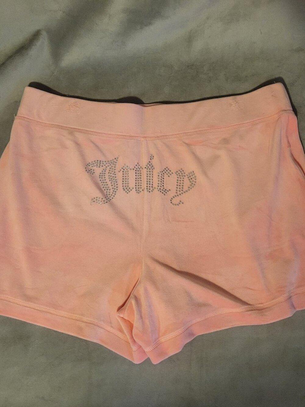 Juicy Couture Velvet Pink Sweat Shorts Rhinestone Logo Pull On Womens Size L NEW